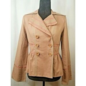 Anthropologie Cynthia Steffe Brown Linen Cotton Blend Double Breasted Jacket 8